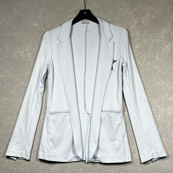 Miller Wendt Blazer Womens Size XS Blue With Star Patch Open Front Long Sleeve - Picture 1 of 12